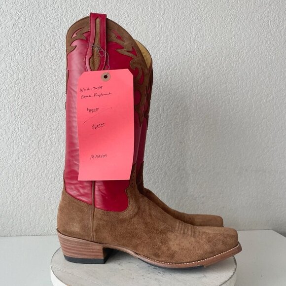 Rod Patrick Mens Cowboy Boots 14AAAA Brown Rough Out Blunt Toe Red Top Western - Picture 3 of 11